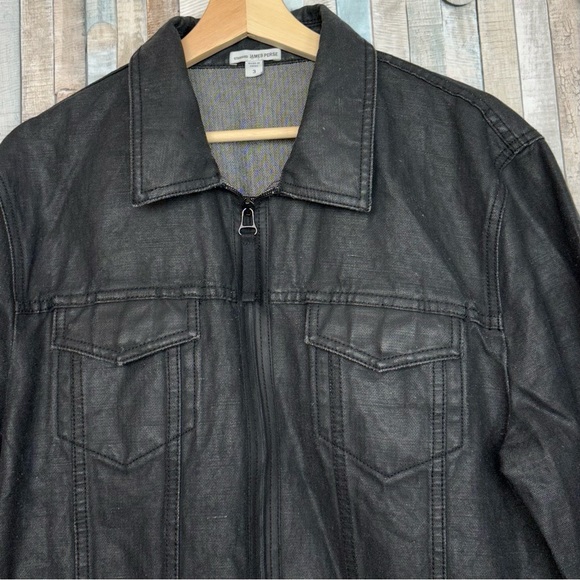 James Perse L Men’s Black Coated Cotton Jean Jacket Utility Denim Zip Front $395 - Picture 5 of 13